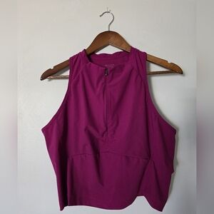 Athleta Size XL womens Crop Workout Tank Top Front Zip Lightweight Pink/purple